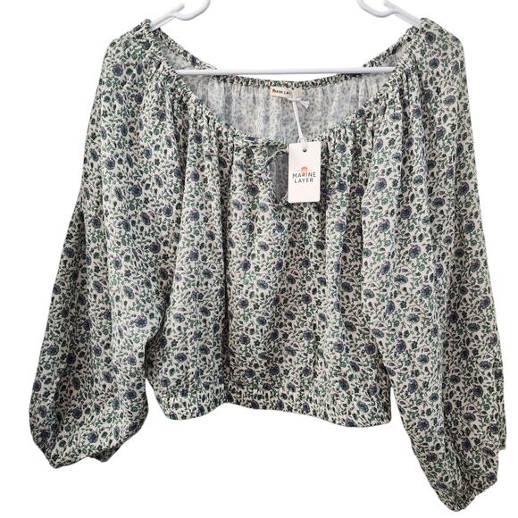 Marine Layer Gauze Tiana Cropped Blouse L Minimalist Breezy Cottage Retro - Picture 1 of 9
